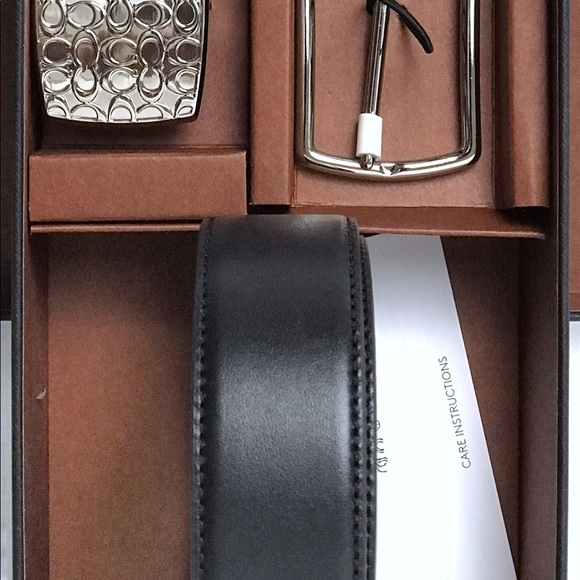 Mens Coach Black Leather Belt Gift Set w/ Buckle - Picture 7 of 8